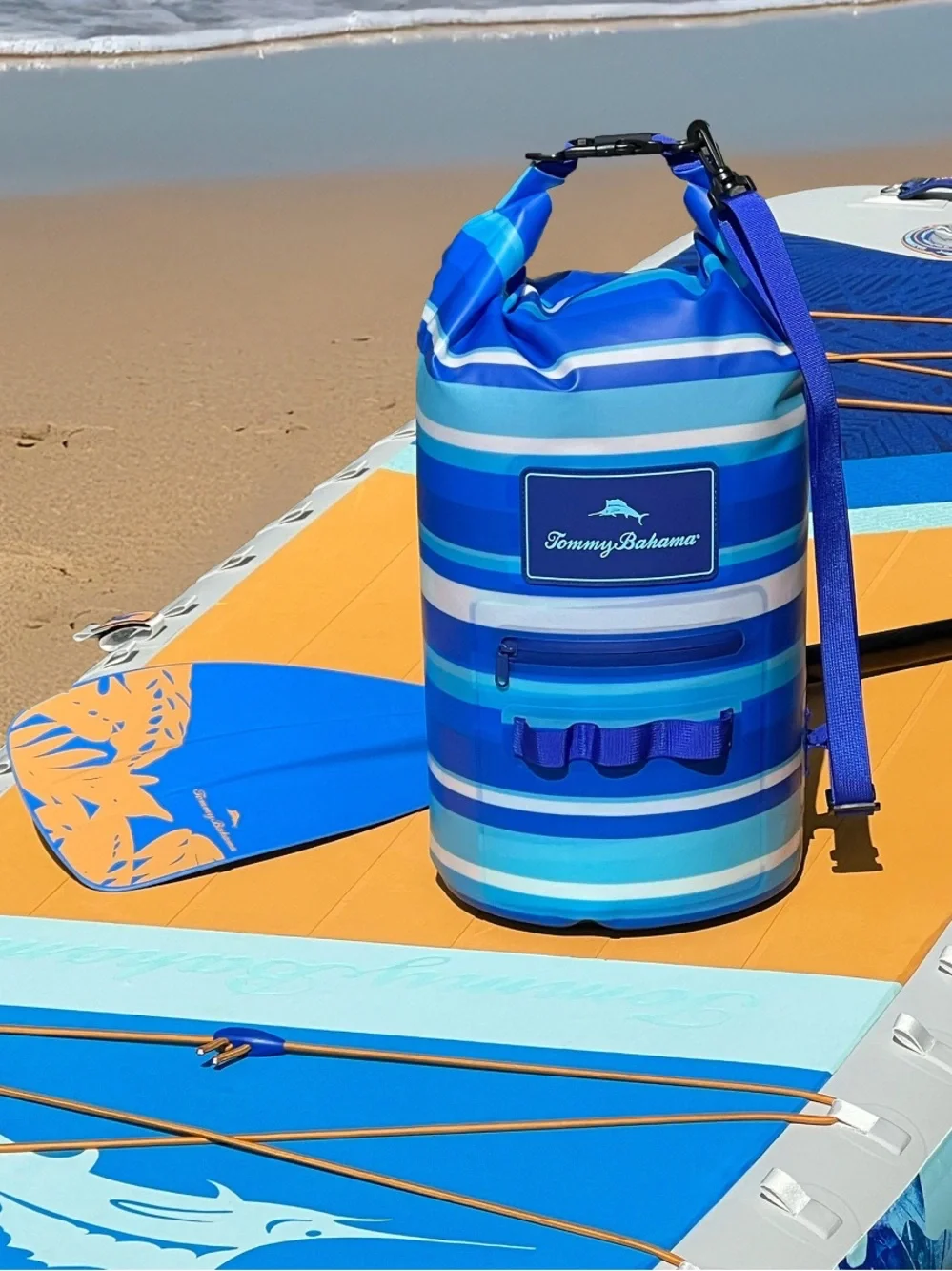 Tommy Bahama Blue Striped Dry Bag with Shoulder Strap